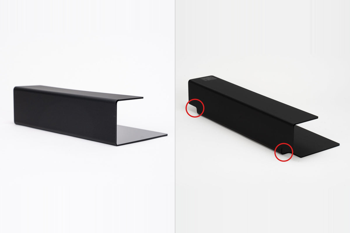 Pioneer DJM-V10 cable cover comparison: Serie V1 without cable outlets (left) vs latest model with outlets (right)
